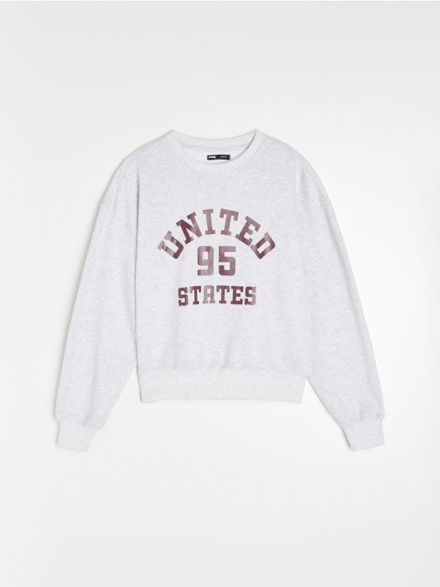 Sinsay - Bluză crewneck cu imprimeu - gri deschis