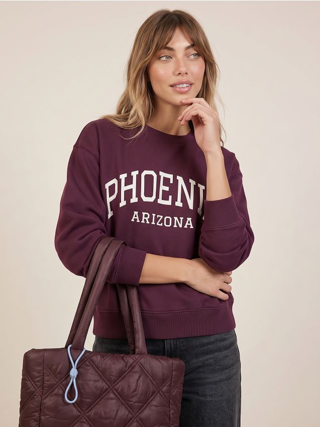 Sinsay - Bluză crewneck cu imprimeu - bordo