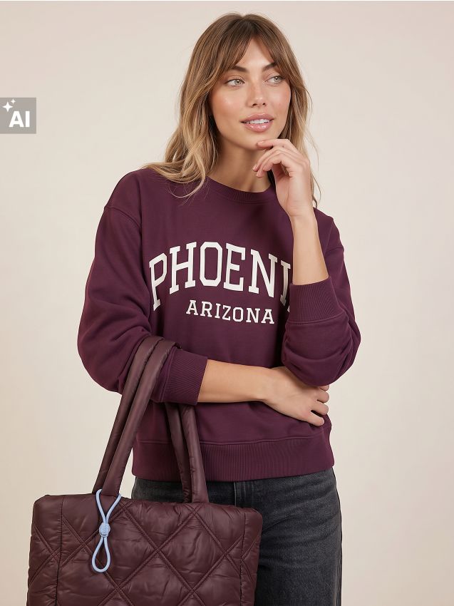 Sinsay - Bluză crewneck cu imprimeu - bordo