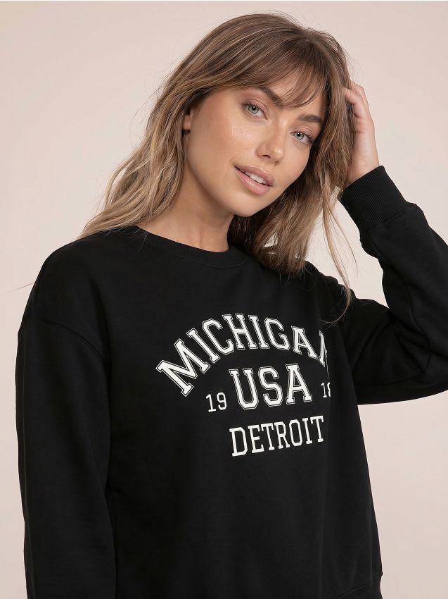 Sinsay - Bluză crewneck cu imprimeu - negru