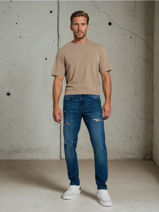 Sinsay - Blugi slim cu rupturi - bleumarin