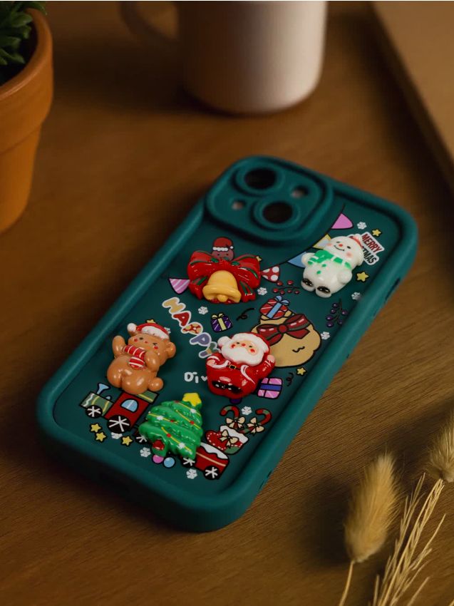 Sinsay - Vianočné puzdro na iPhone 13, 14, 15 - modrozelená