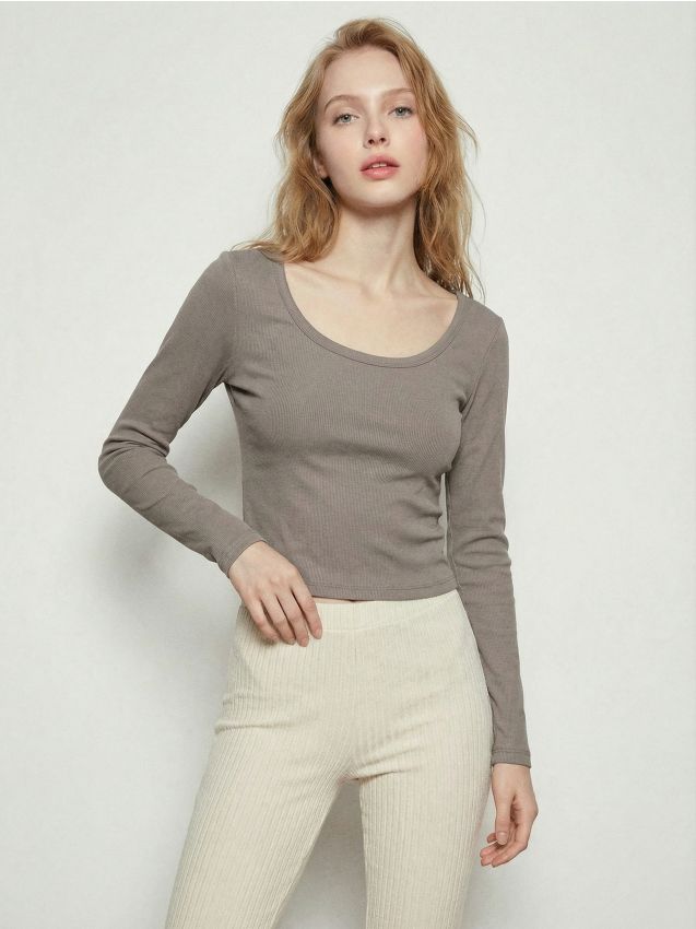 Sinsay - Bluză din bumbac cu mânecă lungă - cafeniu