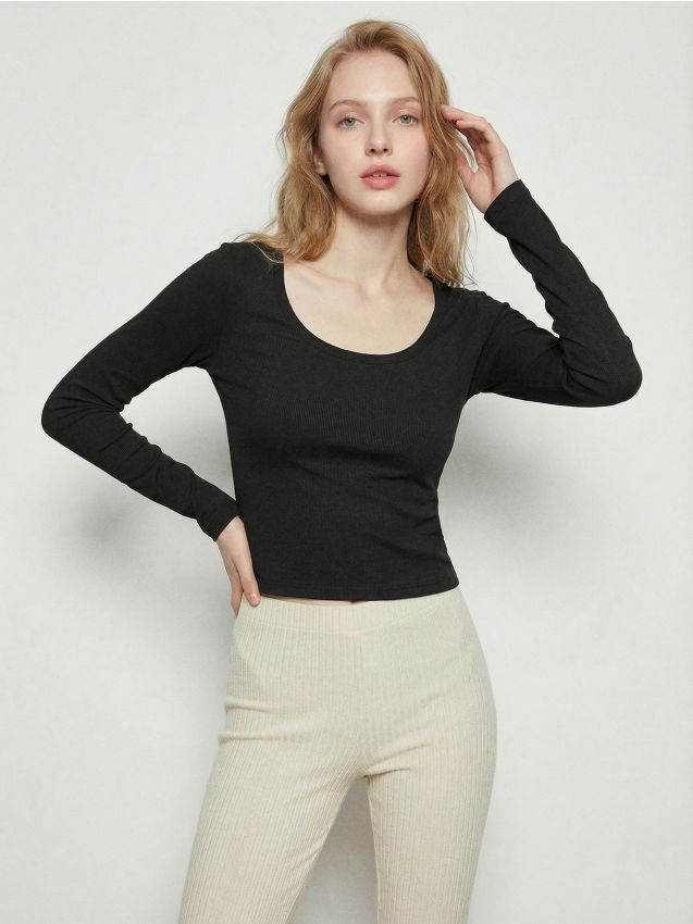 Blusa di cotone a maniche lunghe - nero