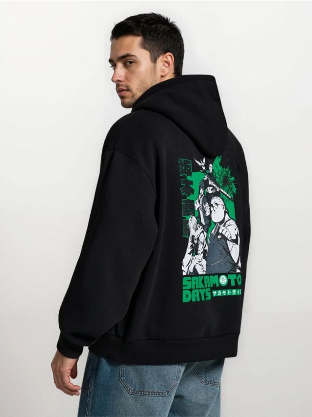 Sinsay - Bluza hoodie z nadrukiem Sakamoto Days - czarny