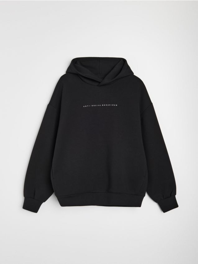 Sinsay - Hanorac tip hoodie cu inscripție - negru