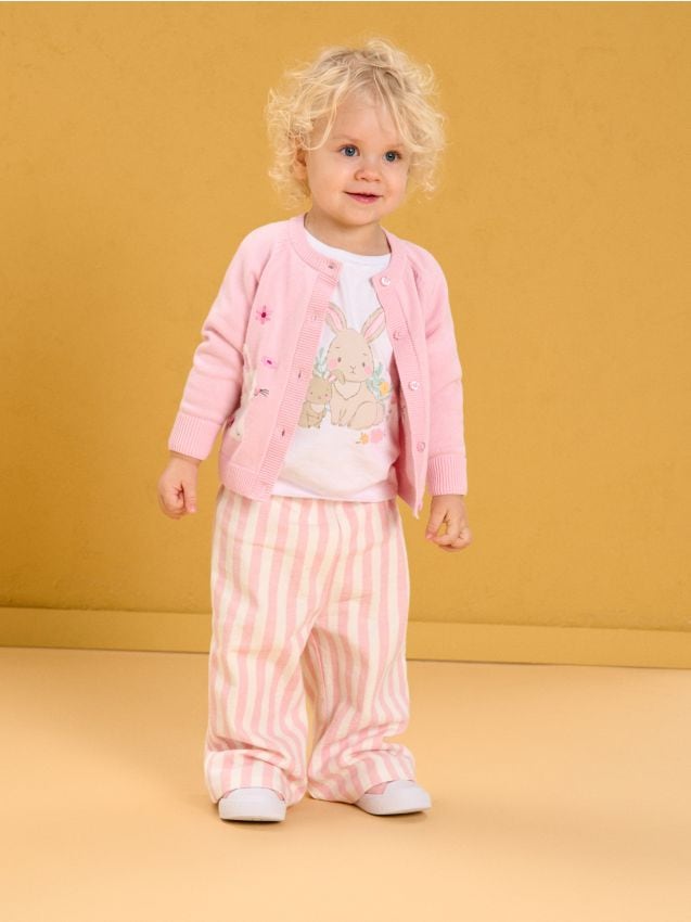 Sinsay - Pantaloni wide leg cu dungi - crem