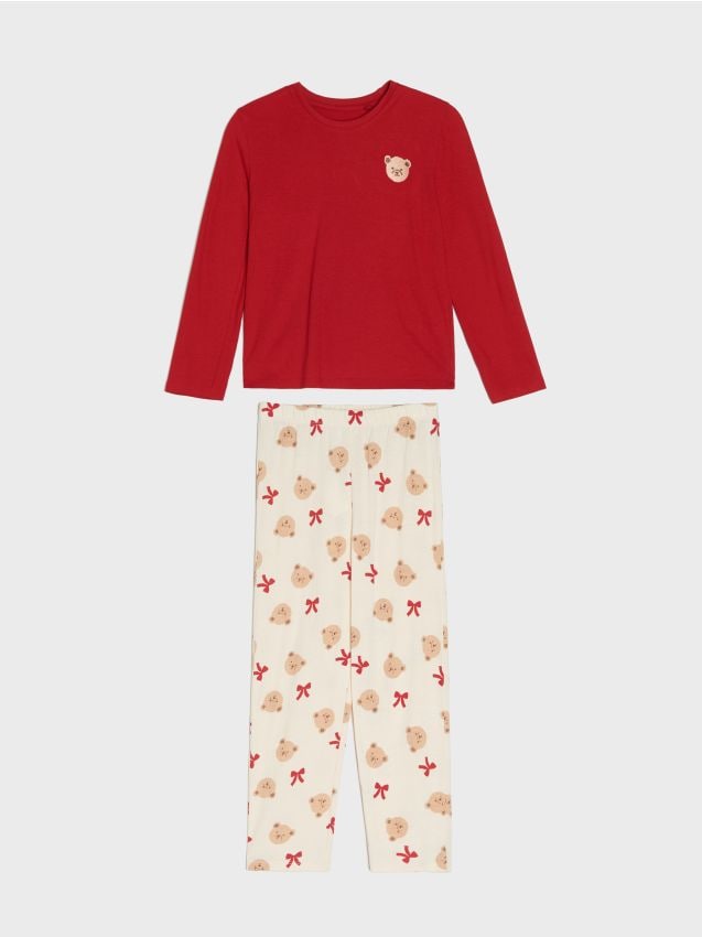 Sinsay - Dvojdielne pyžamo s motívom medvedíka - červená