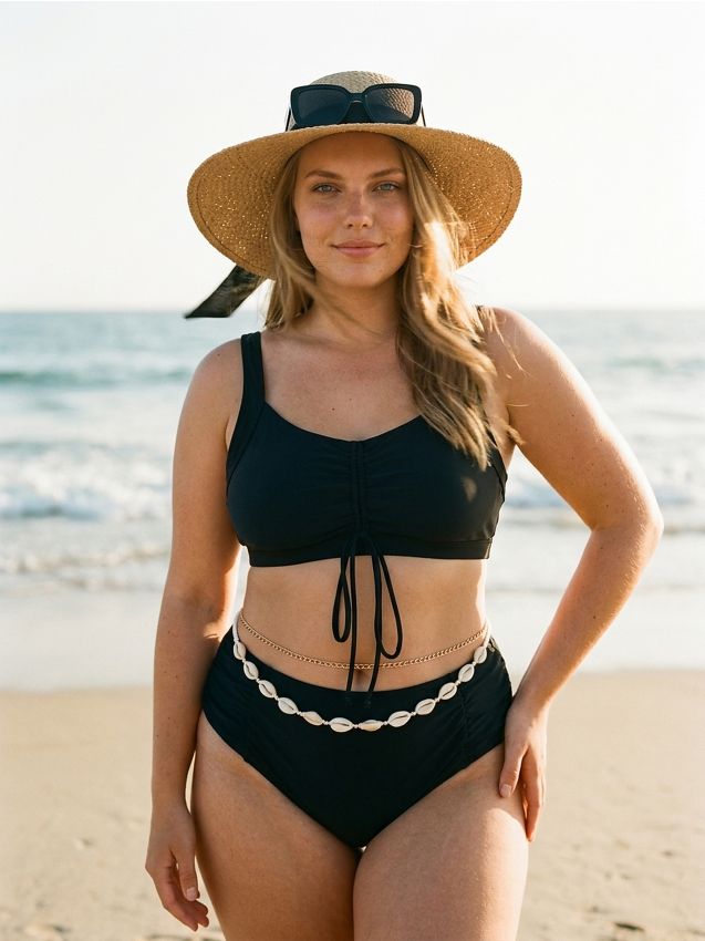 Sinsay - Sutien de bikini cu fronseuri și șnur reglabil în față - negru