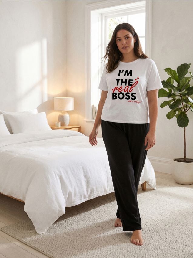 Sinsay - Pijamă din bumbac în două piese - crem