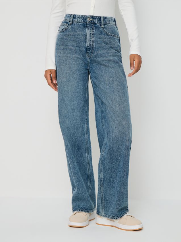 Sinsay - Blugi cu crac larg - albastru