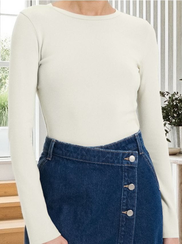 Sinsay - Body s dlhými rukávmi - krémová