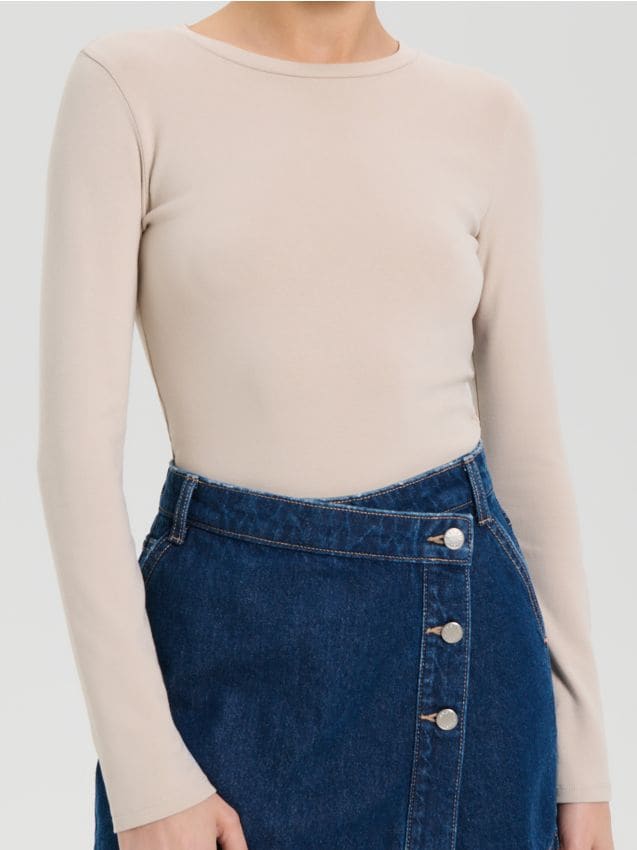 Sinsay - Body z długimi rękawami - beżowy