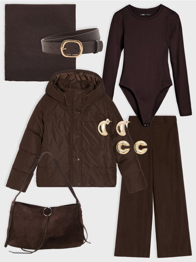 Sinsay - Body s dlhými rukávmi - tmavohnedá