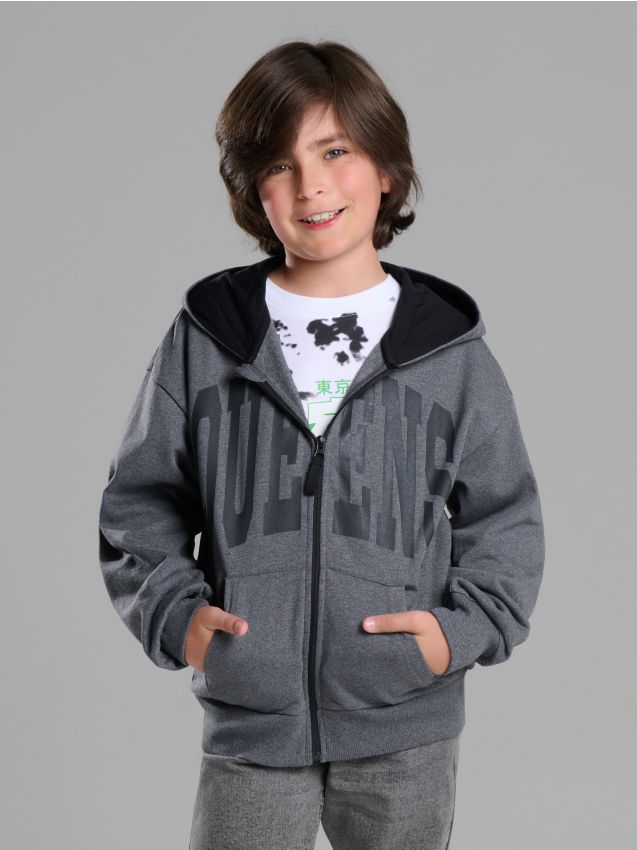 Sinsay - Rozpinana bluza z kapturem - szary