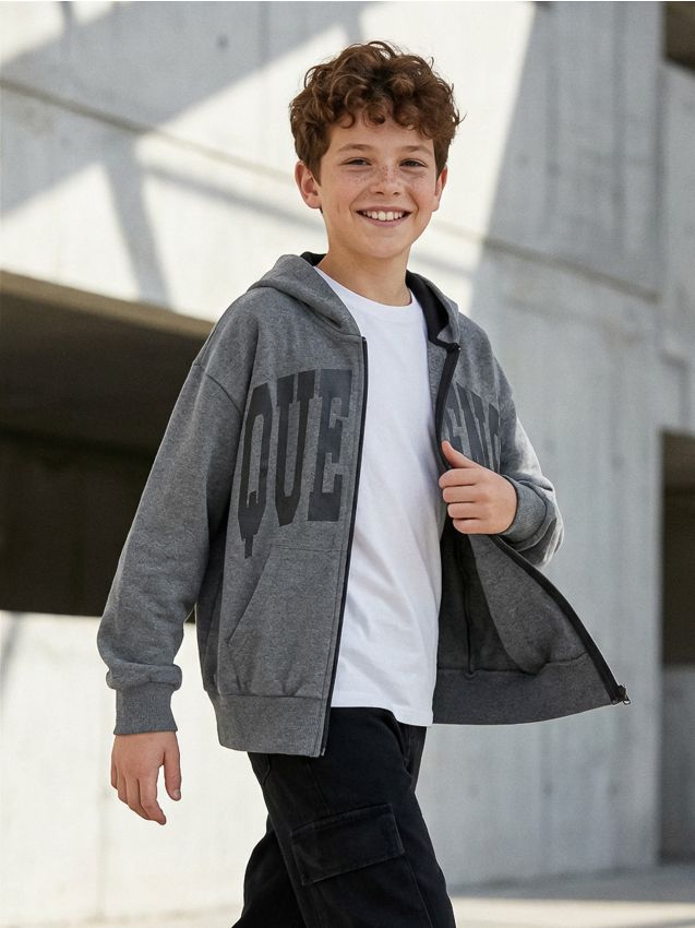 Sinsay - Oversize mikina na zips s kapucňou - tmavosivá