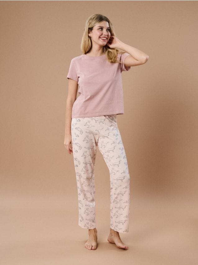 Sinsay - Pijama din bumbac în două piese cu imprimeu cu căței - mov