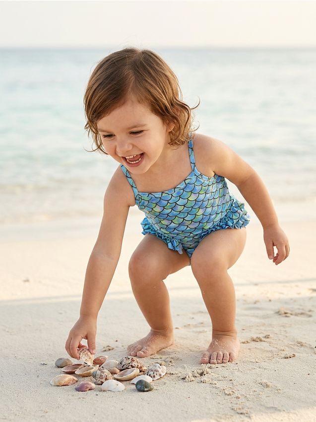 Sinsay - Costum de baie întreg cu volane - albastru metalizat