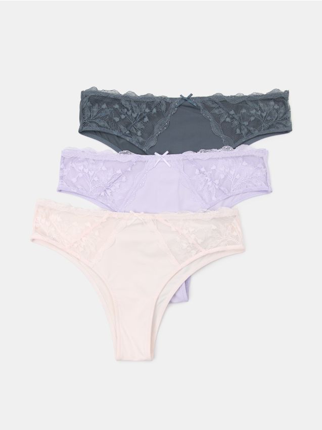 Sinsay - Koronkowe brazyliany 3 pack - wielobarwny