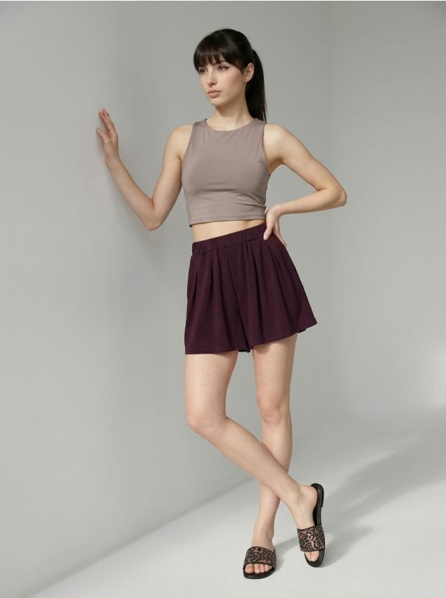 Gonna-pantalone plissettata con misto viscosa - mogano