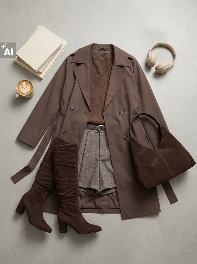 Sinsay - Trench clasic cu curea - maro