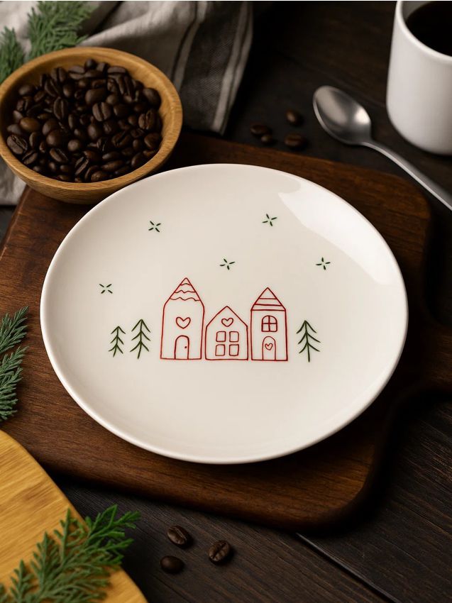 Sinsay - Vianočný tanier s motívom domčekov - biela