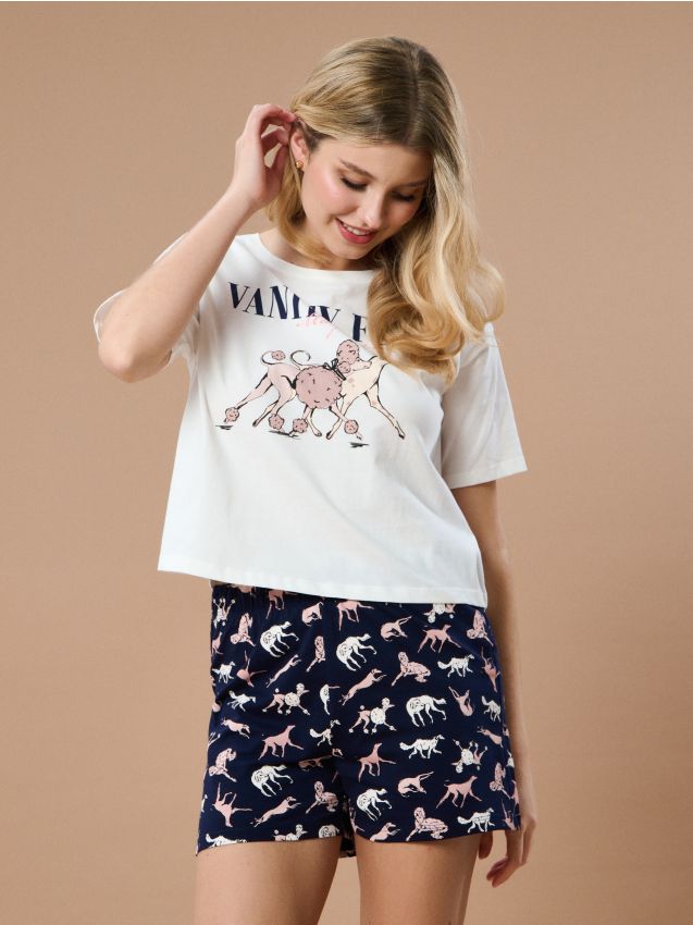 Sinsay - Pijamă din bumbac în două piese cu motiv de câini - nude