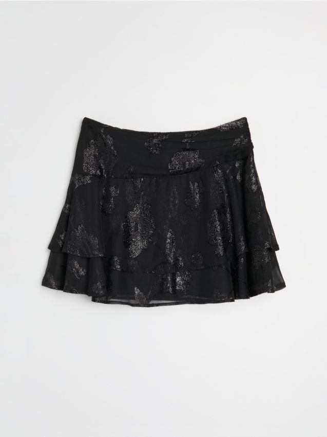 Sinsay - Fustă mini cu volane și model - negru