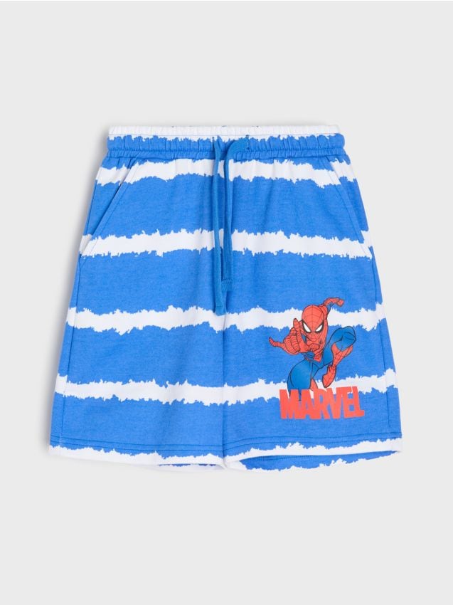 Sinsay - Pantaloni scurți din bumbac, cu imprimeu Spider-Man - albastru