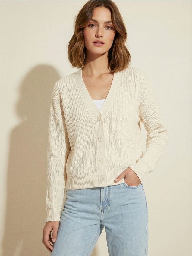 Sinsay - Kardigan basic - kremowy