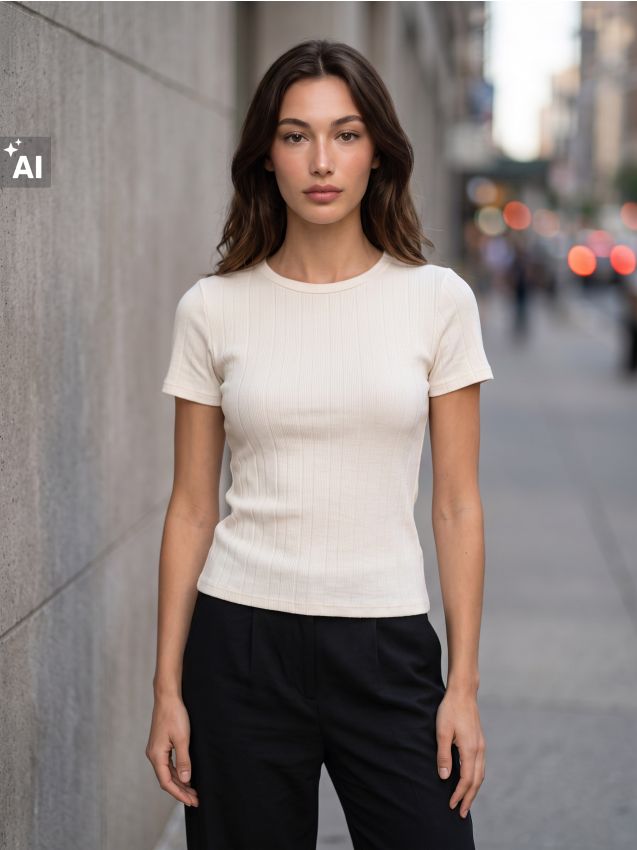 Sinsay - Tricou striat cu vâscoză - crem