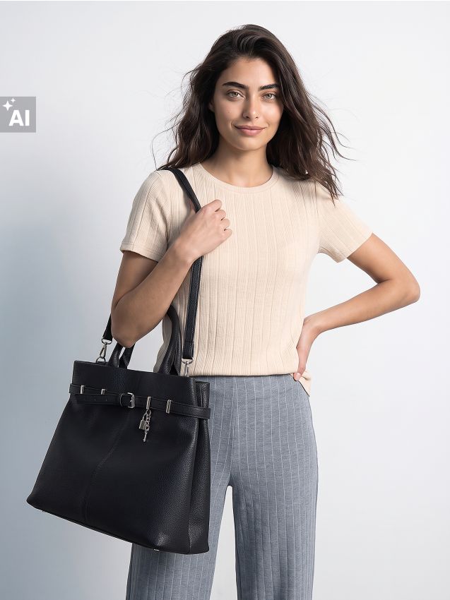 Sinsay - Tricou striat cu vâscoză - nude