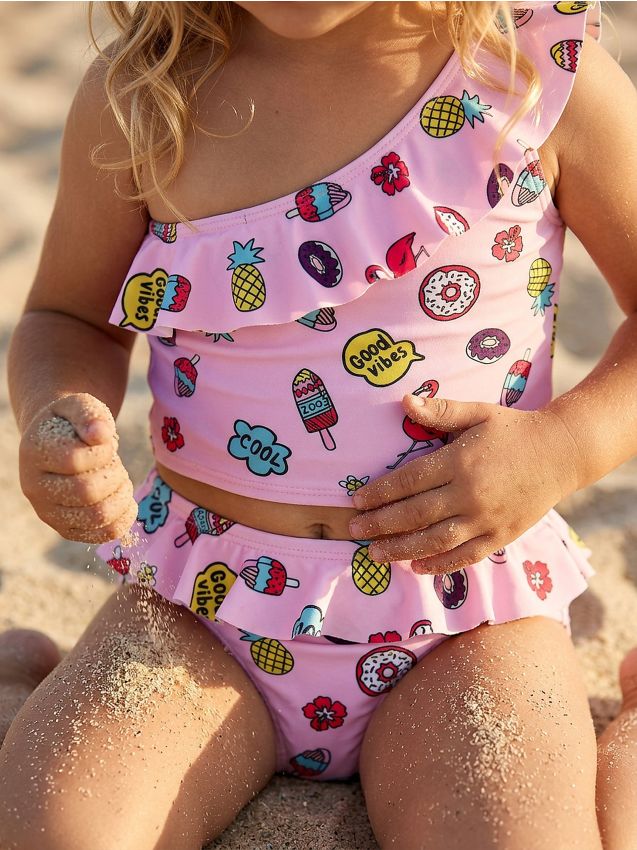 Sinsay - Costum de baie din două piese cu volănaș - roz