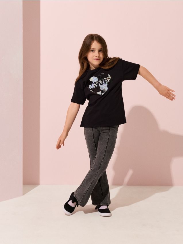 Sinsay - Tricou oversize din bumbac cu paiete decorative - gri-închis