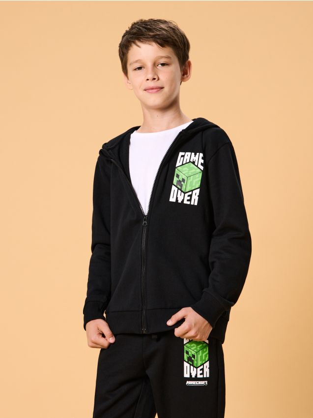 Sinsay - Hanorac cu imprimeu Minecraft - negru