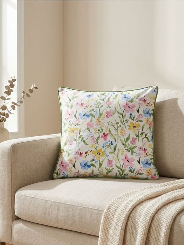 Sinsay - Față de pernă cu motiv floral - albastru-pal