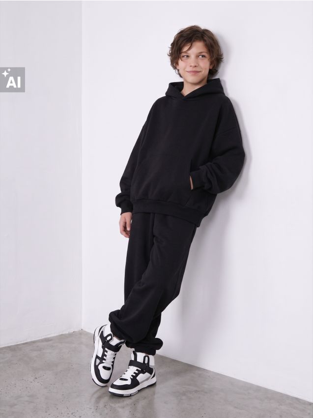 Sinsay - Set cu bumbac hanorac și pantaloni - negru