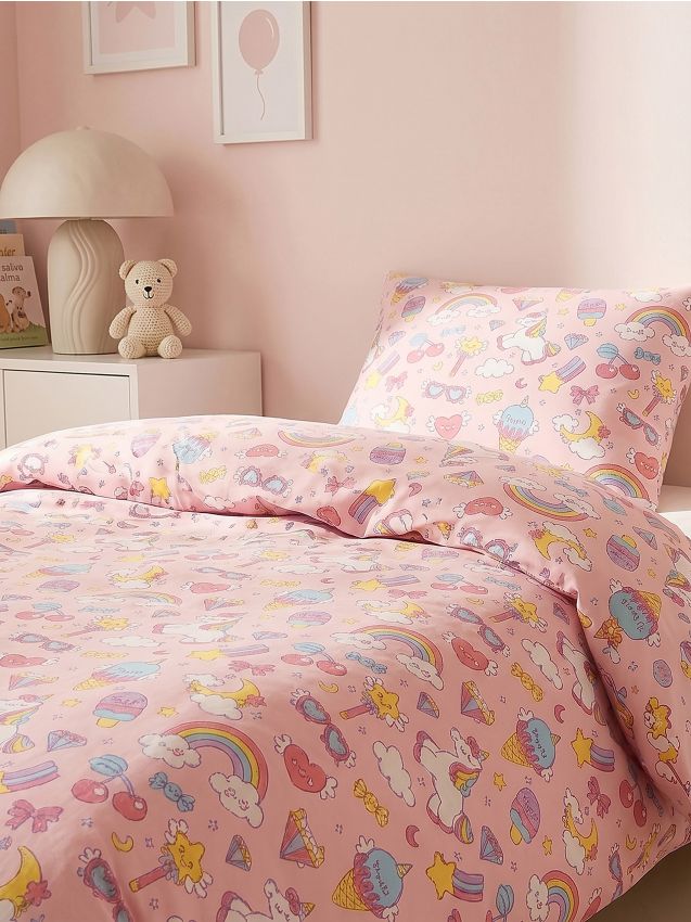 Sinsay - Set de lenjerie de pat cu motiv unicorni - roz-pastel