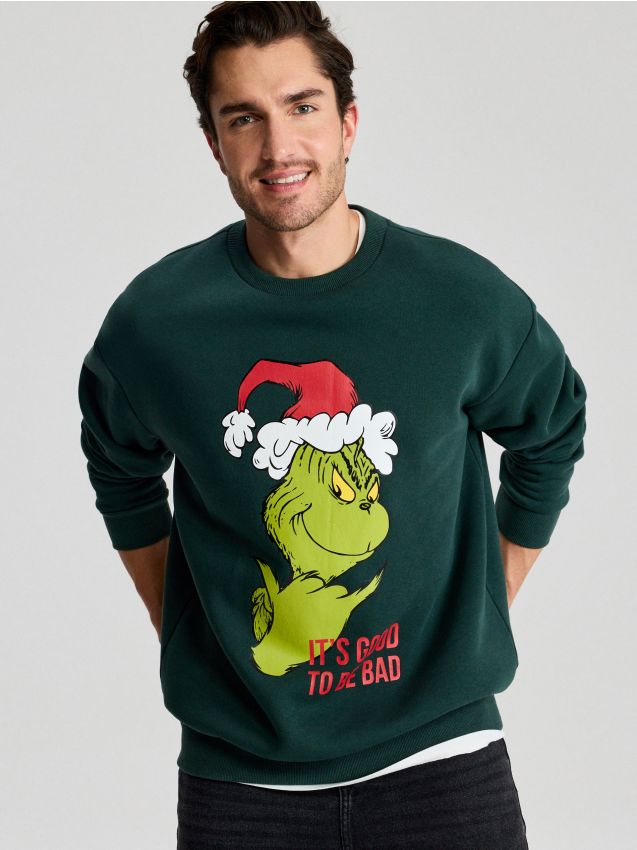 Sinsay - Bluză crewneck cu imprimeu Grinch - verde