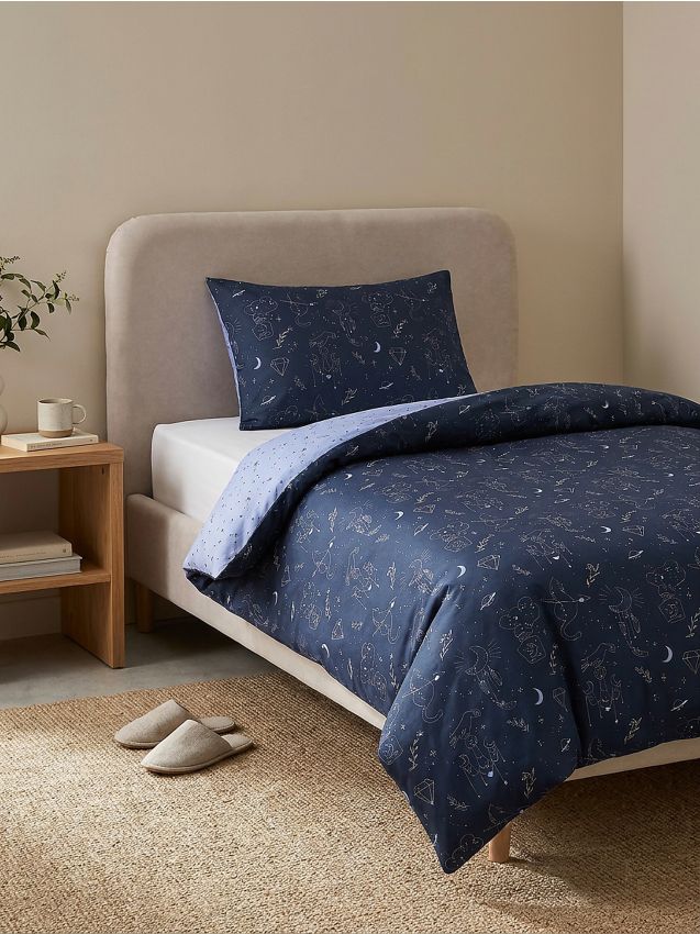 Sinsay - Set de lenjerie de pat reversibilă cu motiv ezoteric - bleumarin
