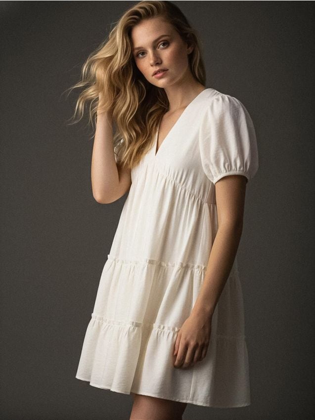 Sinsay - Mini šaty s viskózou - biela