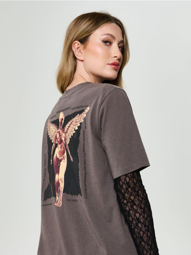 Sinsay - Bavlnené tričko Nirvana - tmavosivá