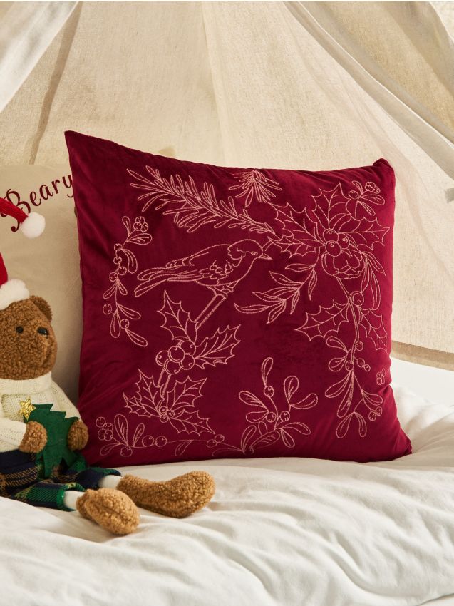 Sinsay - Obliečka na vankúš s dekoratívnym vyšívaním - burgundská červená