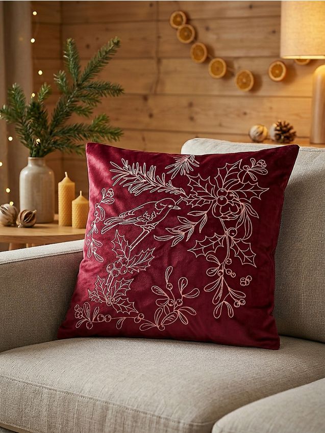 Sinsay - Față de pernă cu broderie decorativă - bordo