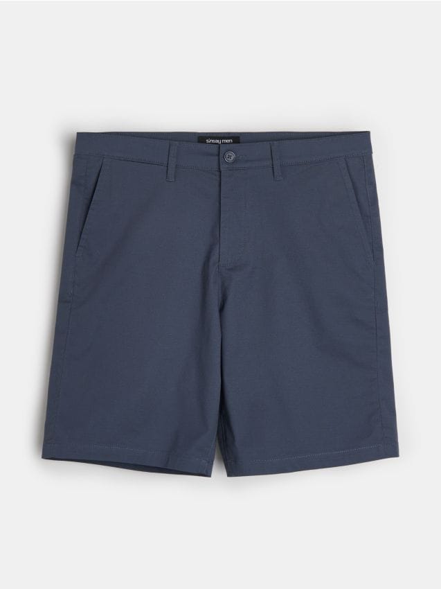 Sinsay - Pantaloni scurți chino, din bumbac - Gri-albăstrui