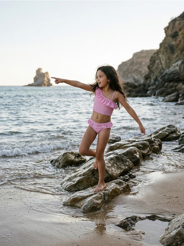 Sinsay - Costum de baie din două piese în dungi - roz