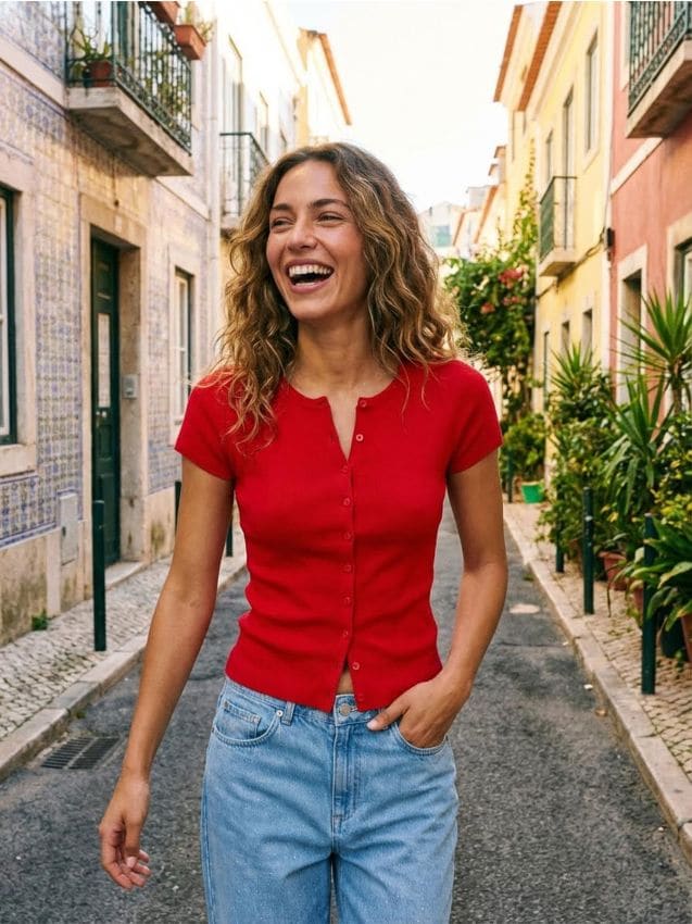 Sinsay - Pulover din vâscoză cu mâneci scurte - roșu