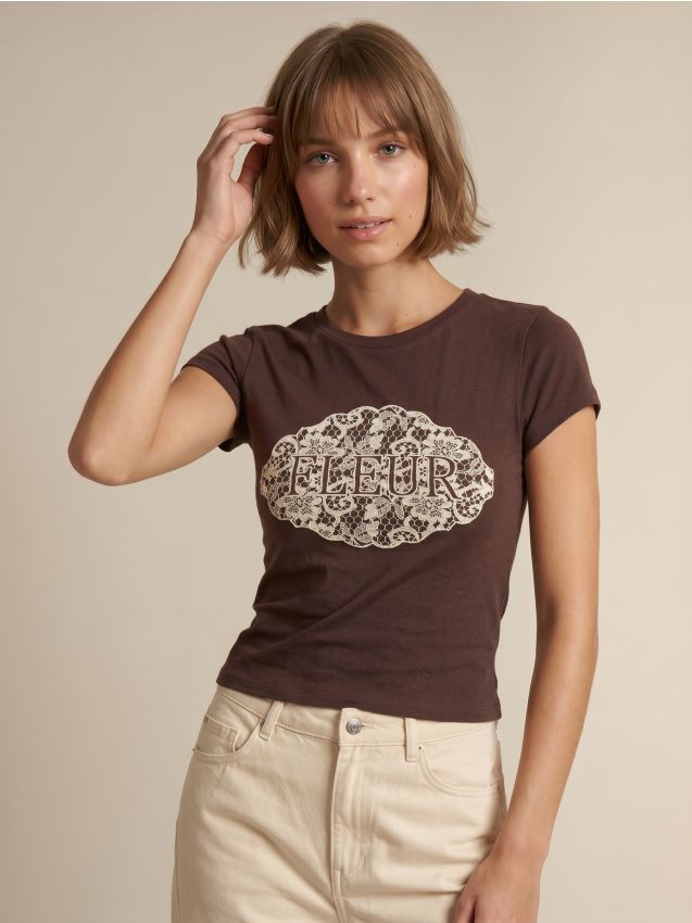 Sinsay - Tricou din bumbac cu imprimeu - maro