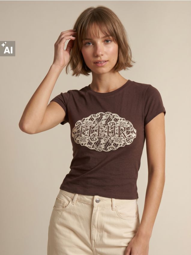 Sinsay - Tricou din bumbac cu imprimeu - maro