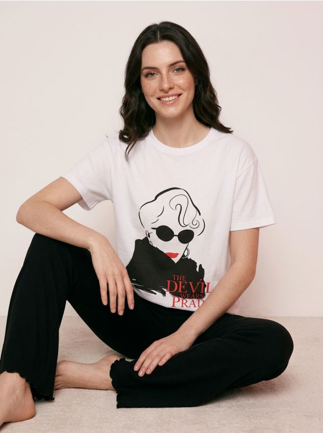 Sinsay - Pijamă din bumbac în două piese The Devil Wears Prada - alb